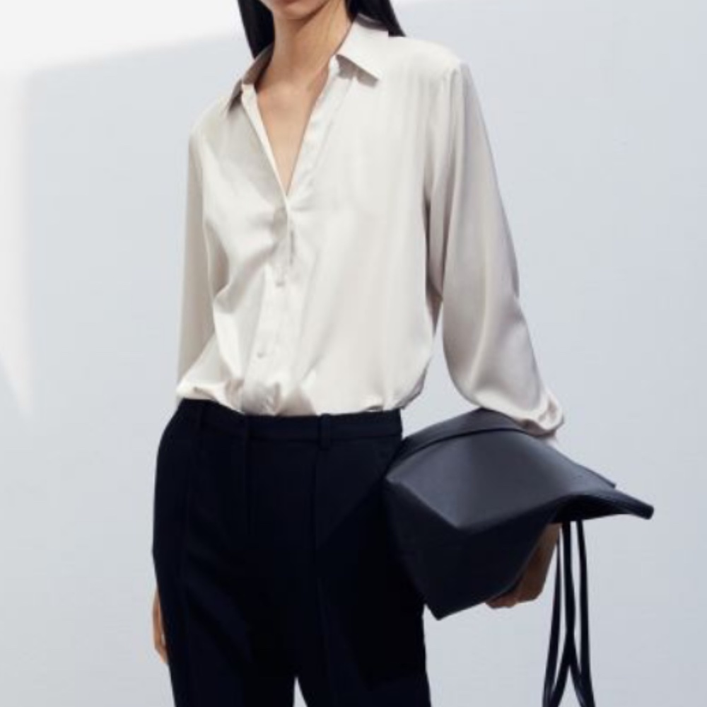 🔥SEXY 😍H&M BUSINESS CASUAL LONG SLEEVE V-NECK BLOUSE Sz: S